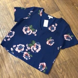 Socialite Navy Blue Floral Blouse Size Large